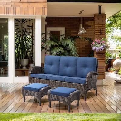 Outdoor Wicker Patio Couch 3 Seats Sofa with Cushion