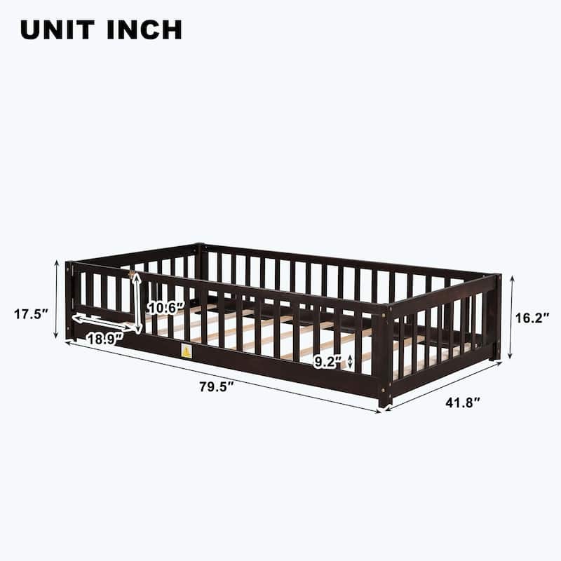 Durable Floor Platform Bed with Fence