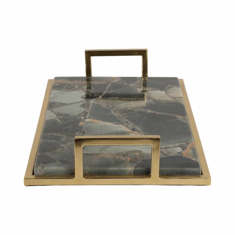 Decorative Agate Accent Tray - Home Decor - 23", Green & Gold