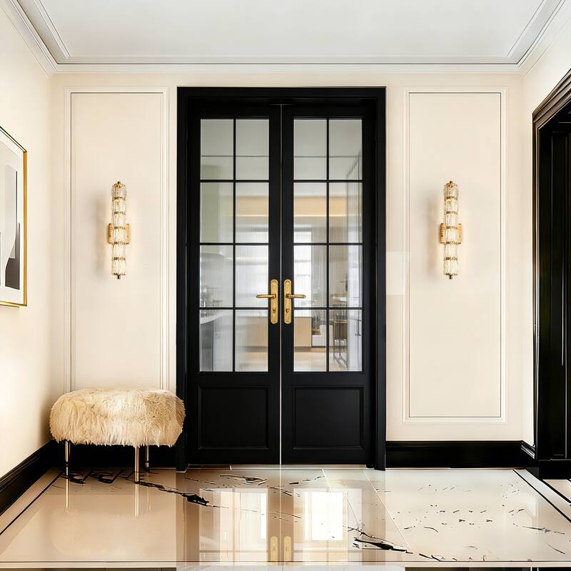 Modern Gold LED 1-Light Crystal Cylinder Wall Sconce Bathroom Vanity Light - Dia. 4.3" x H 19.7"