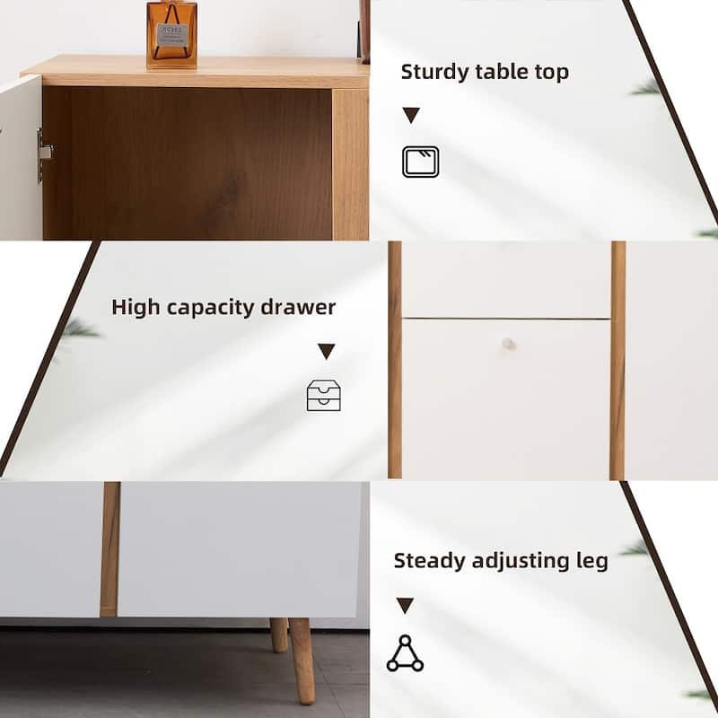47 Inch 2-Door Accent Cabinet with 3 Drawers Fluted Sideboard Buffet Storage for Living Room Dining Room Bedroom