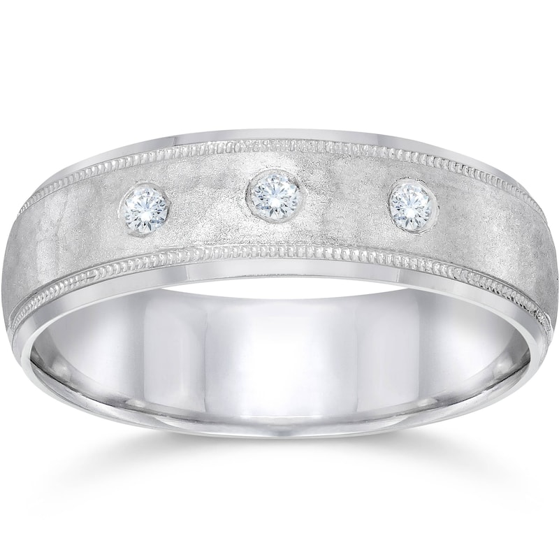 Hammered Diamond 6mm Wedding Band White Gold