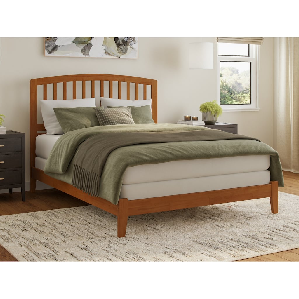 Bed with Charging Station - Modern Arch Headboard & USB Ports - Solid Wood Frame - Box Spring Required