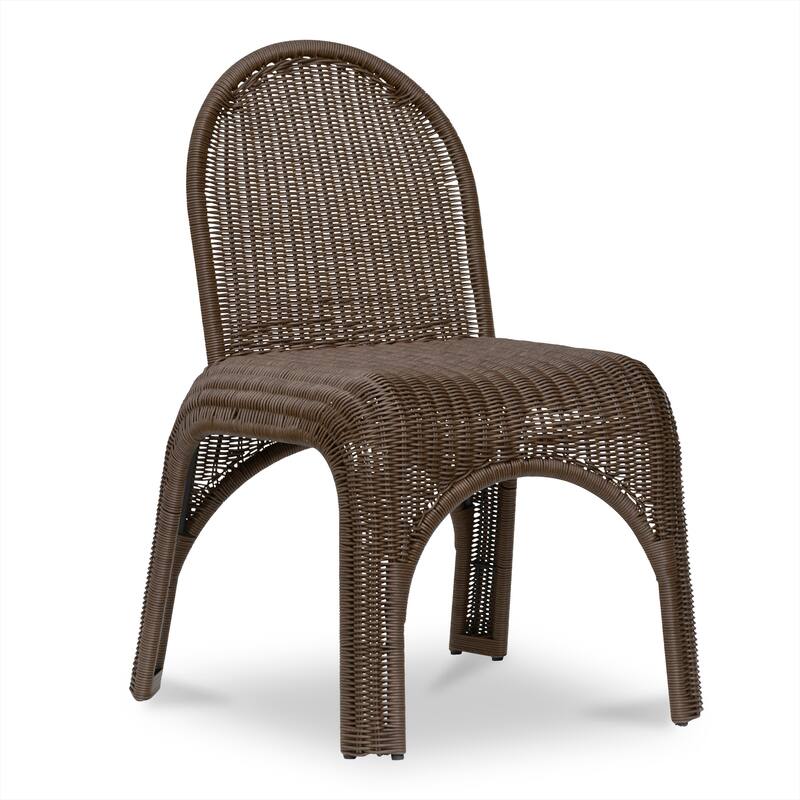 NADAAL STUDIOS Maireth Outdoor Dining Chair, Curved Wicker Design, Iron Frame, Brown Finish - Set of 2