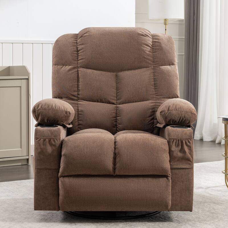 Manual Massage Recliner Chair, Overstuffed Rocker Chairs with Heat and 2 Cup Holders & USB Charge Port, for Living Room