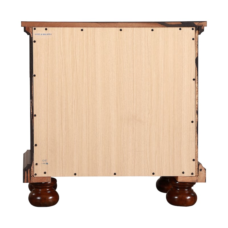 2-Drawer Cherry Nightstand with Low Distortion Glass Design, 28 Inch Durable Wooden Bedroom Bedside Table