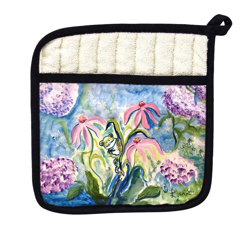 Frog & Pink Flowers Pot Holder - 9x9