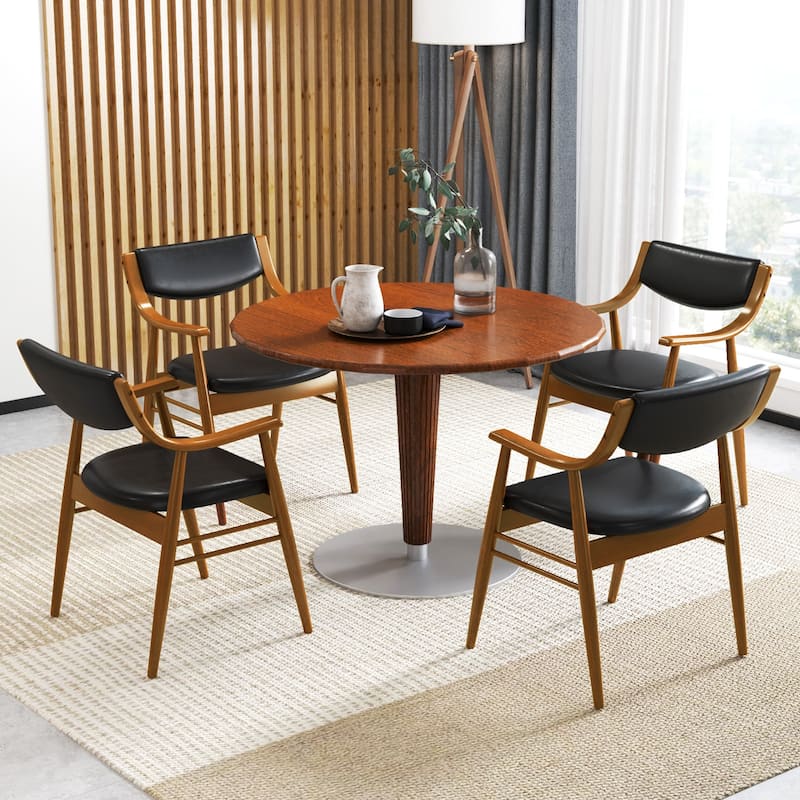 Gymax Set Of 4 PU Leather/Velvet Dining Chair w/ Padded Seat & Back