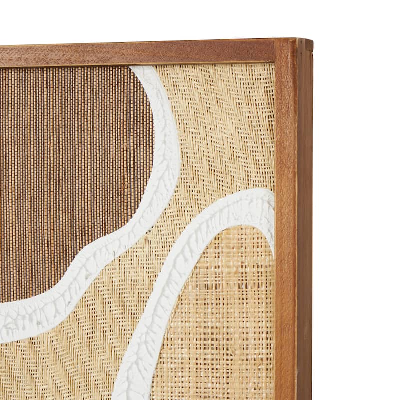 Brown Wood Textured Wavy Abstract Home Wall Decor with White and Tan Accents (Set of 2)
