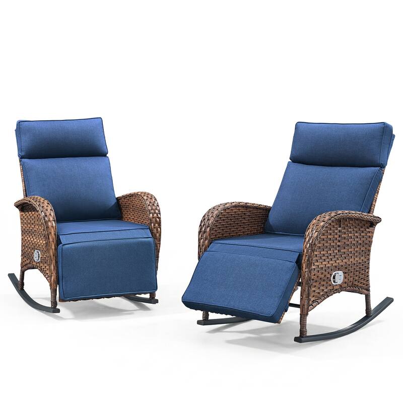 Pocassy Patio Versatile Outdoor Recliner Rocker Chair Table with Thick Cushion