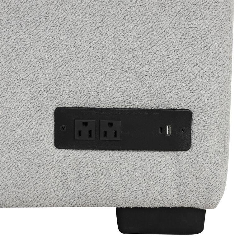 82.6" L-shaped Sectional Pull Out Sofa Bed Sleeper Sofa with Two USB Ports, Two Power Sockets and a Movable Storage Ottoman