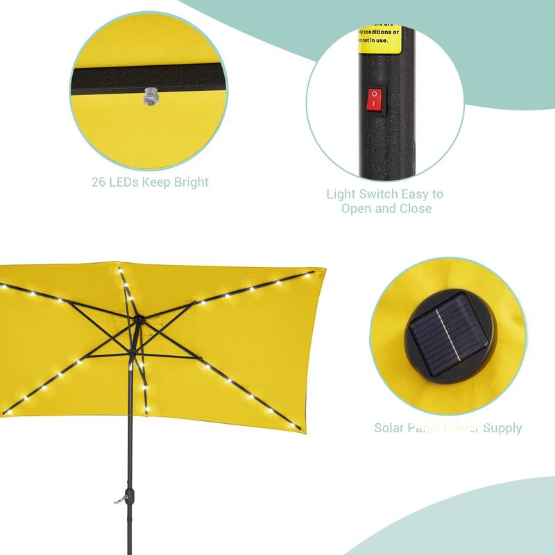 LIVOOSUN LED 10 x 6.5Ft Patio Table Umbrellas Outdoor Market Umbrella with Aluminium/Steel Pole, UV-Resistant Canopy