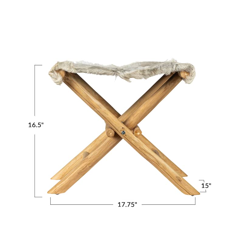 Teakwood and Goat Fur Folding Stool
