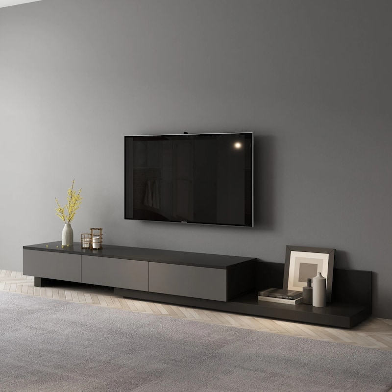3-Drawer Retracted Extendable TV Stand Media Console In Stretch 70"- 110"