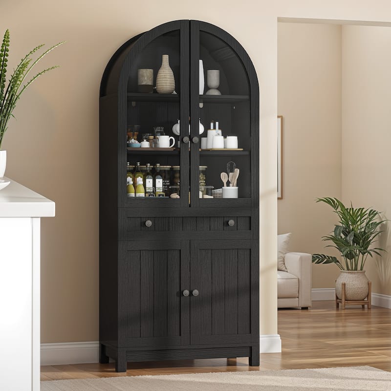 Moasis 71" Tall Farmhouse Arched Kitchen Pantry with Large Drawers And Adjustable Shelves - Black