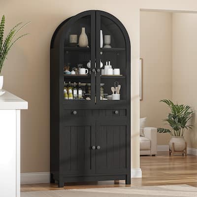 Moasis 71" Tall Farmhouse Arched Kitchen Pantry with Large Drawers And Adjustable Shelves