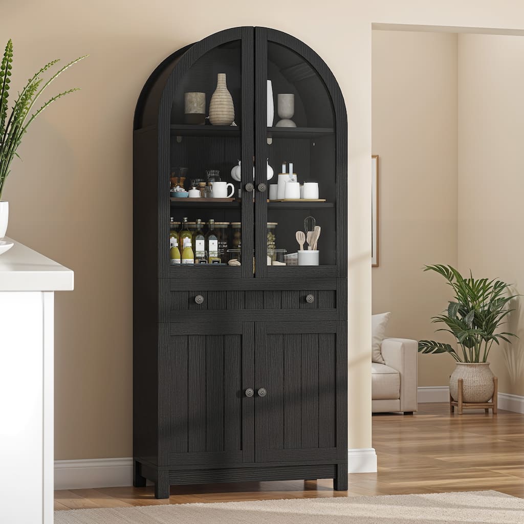 Moasis 71" Tall Farmhouse Arched Kitchen Pantry with Large Drawers And Adjustable Shelves