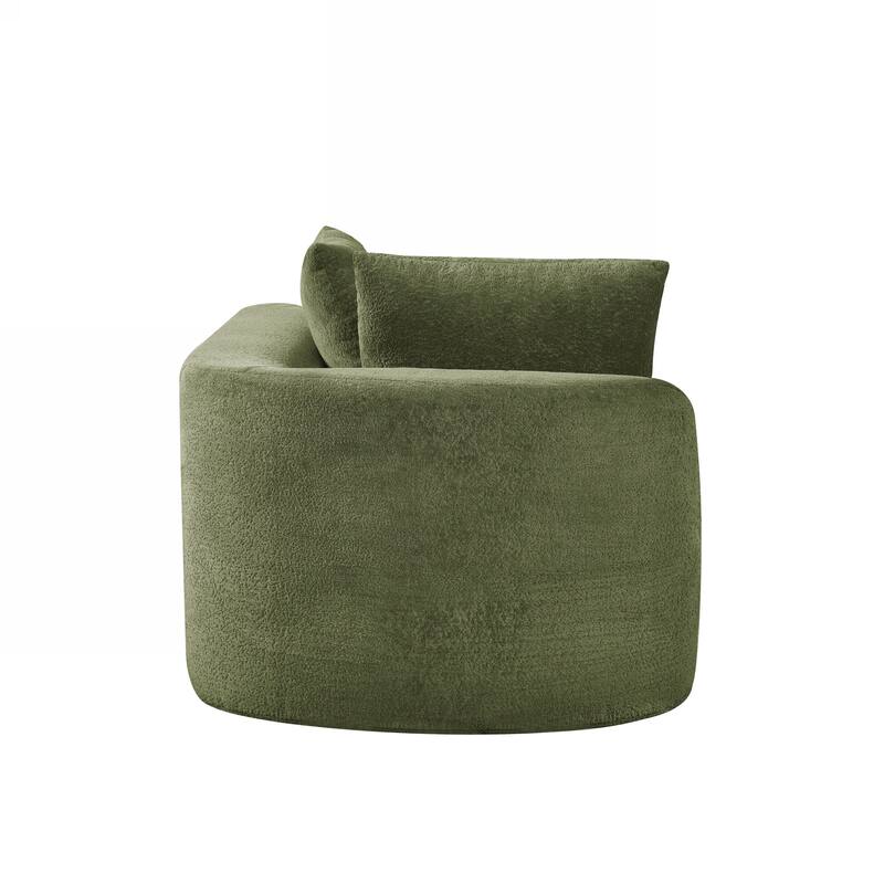 Curved Chaise Lounge with L-shape Back Arm, Pearl Upholstery Sectional Sofa Set with 4 Pillows for Living Room Sleeper Couch