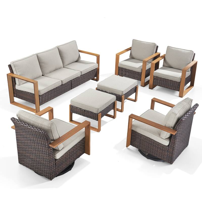 Gymojoy Outdoor Swivel Chair with Sofa, Club Chair and Ottomans - Brown