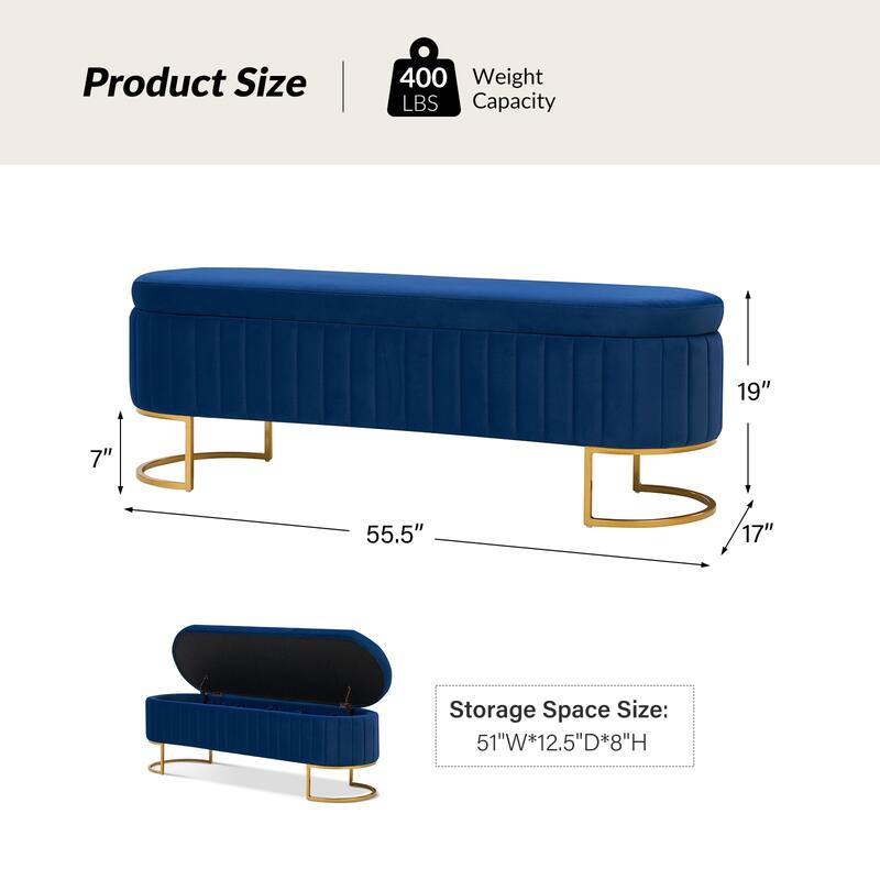 Sara Mid-Century Modern Upholstered Storage Bench Internal Grid With Metal Legs by HULALA HOME
