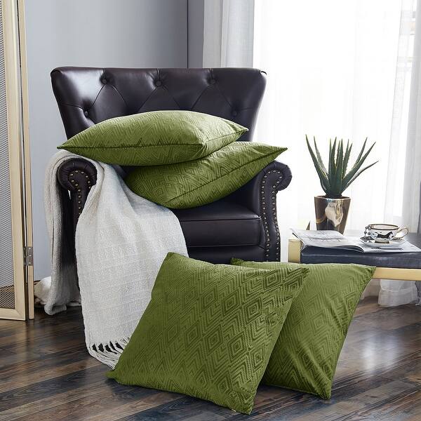 slide 2 of 5, Tonopah Ikat Velvet Throw Pillow Cover Set, NO INSERT 20" x 20" - Avocado