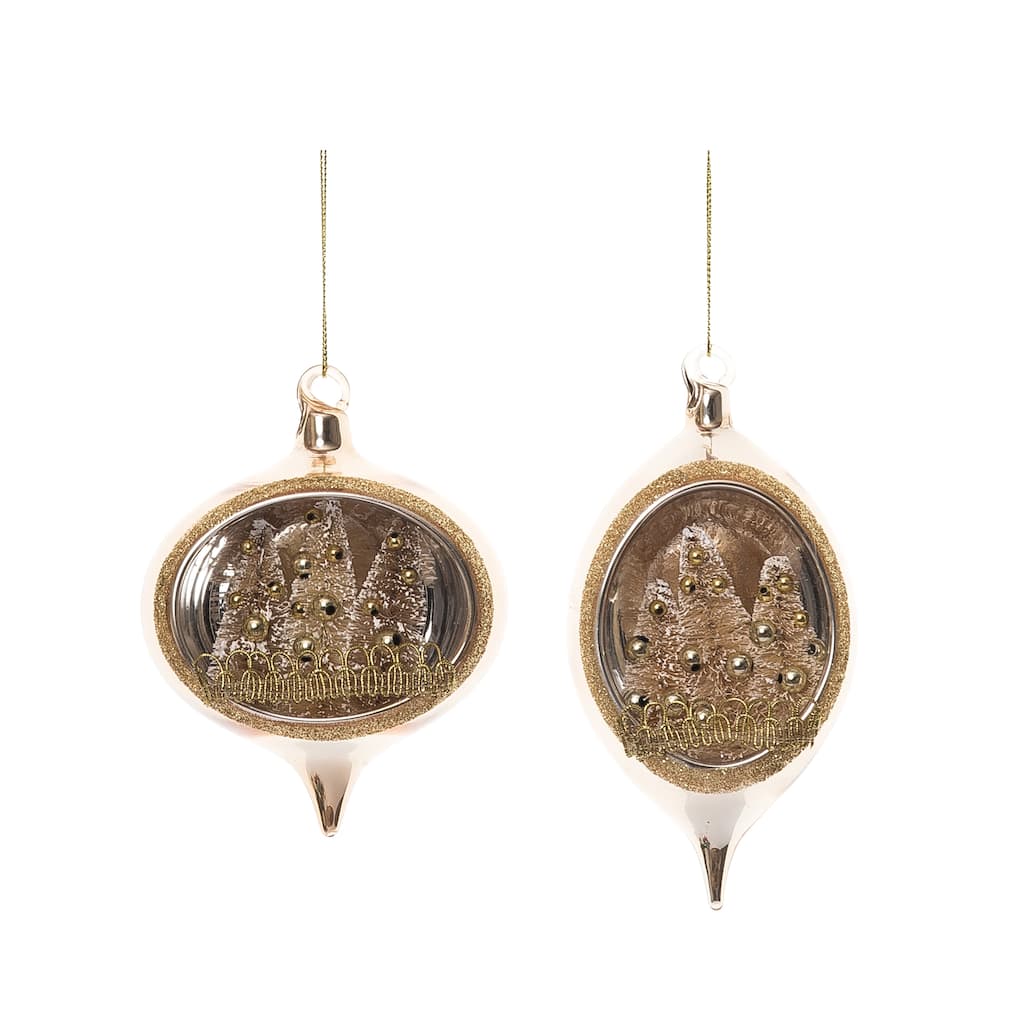 Transpac Glass Sisal Tree In Gold Ornament Set of 2 Christmas Home Decorations