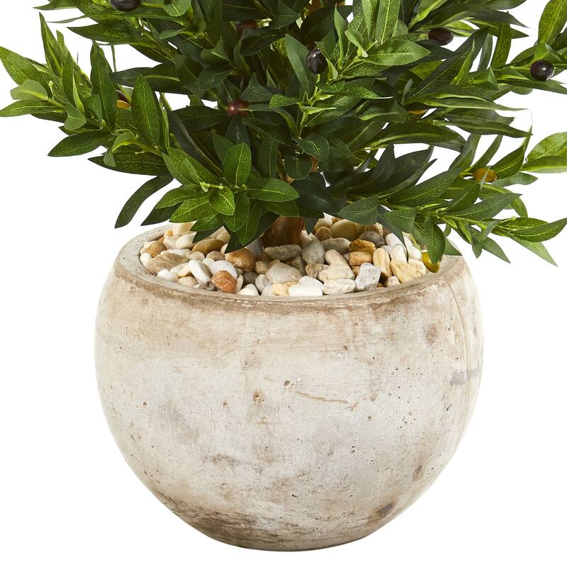 Artificial Olive Tree Topiary 3ft Indoor Outdoor - Stone Planter, Green Foliage, Decorative Accent - 31-40 Inches