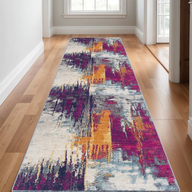 HomeRoots Abstract Mid-Century Square Area Rug - 132.00 in. x 27.00 in.  x 0.40 in.