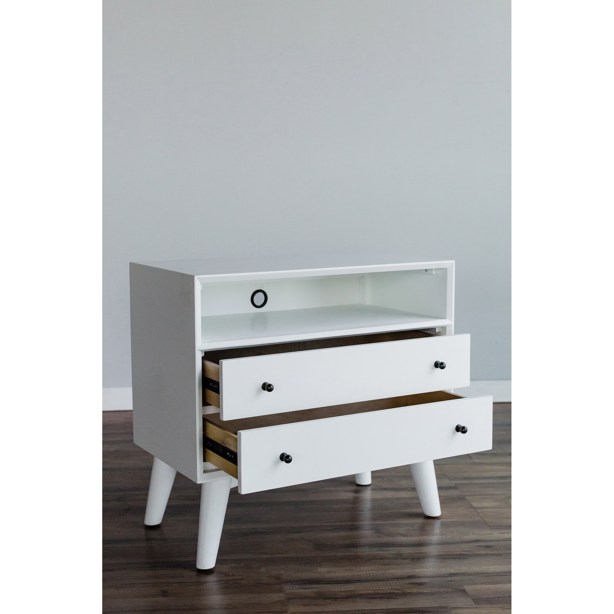 Shop Alpine Furniture Flynn Wood Large Wood 2 Drawer Nightstand In White Overstock 31747208