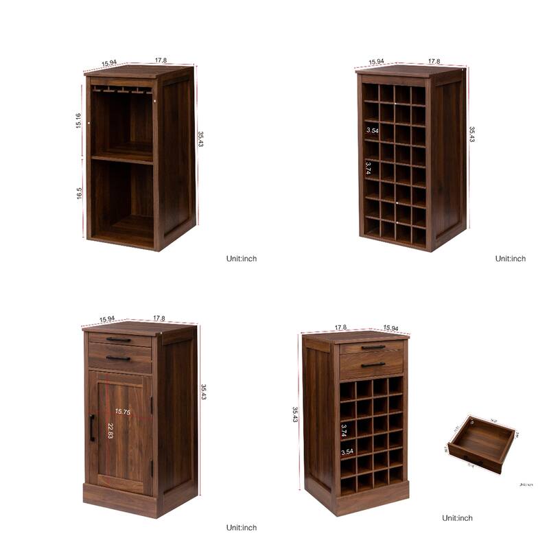 Modular Combination Wine Bar Cabinet Set ,Multi-Storage Cabinet with Open Shelves and Wine Glasses Rack