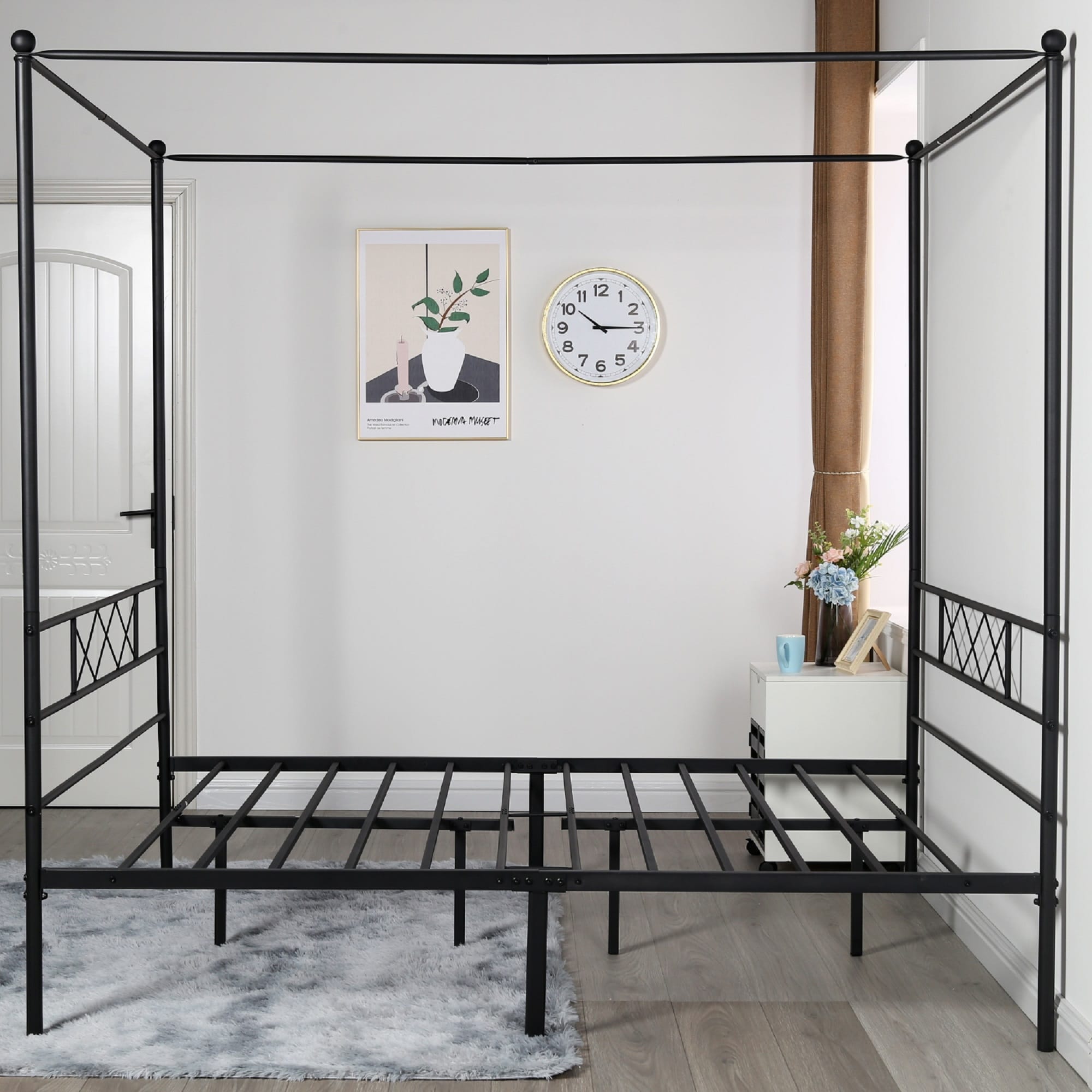 Vecelo Metal Canopy Bed Frame Twin Full Queen 3 Options Overstock 32500330 Twin