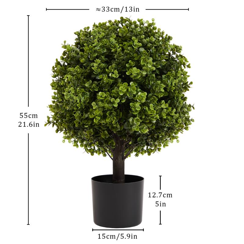 2-Pack 22in Boxwood Ball Shaped Artificial Topiary Shrubs Trees