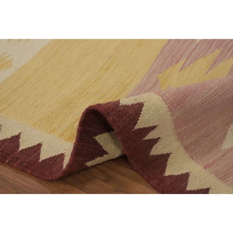 Hand Woven Oriental 100% Wool Carpet Southwestern Tribal Pink Kilim Runner Rug - 9' 8'' X 2' 8''