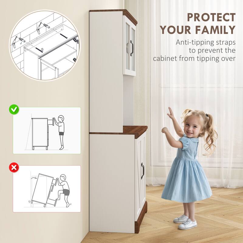 Tall Pantry Storage Cabinet with Countertop and Shelves for Kitchen Dining Room Living Room - 28.3" W x 15.7" D x 70.1" H