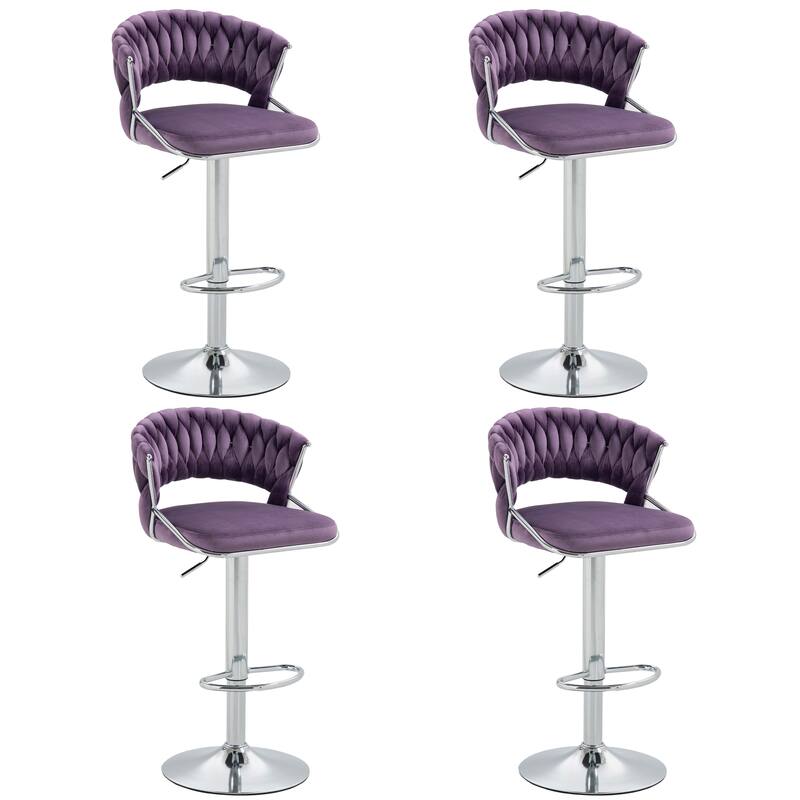 Set of 4 Bar Stool Adjustable Height with Swivel Seat