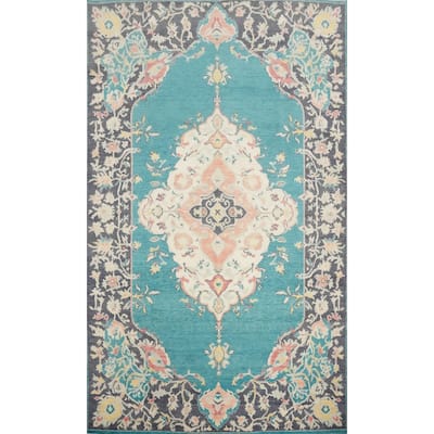 Hand Knotted Oriental 100% Wool Carpet Transitional Floral Navy Blue & Blues Oushak Area Rug - 10' 0'' X 6' 11''