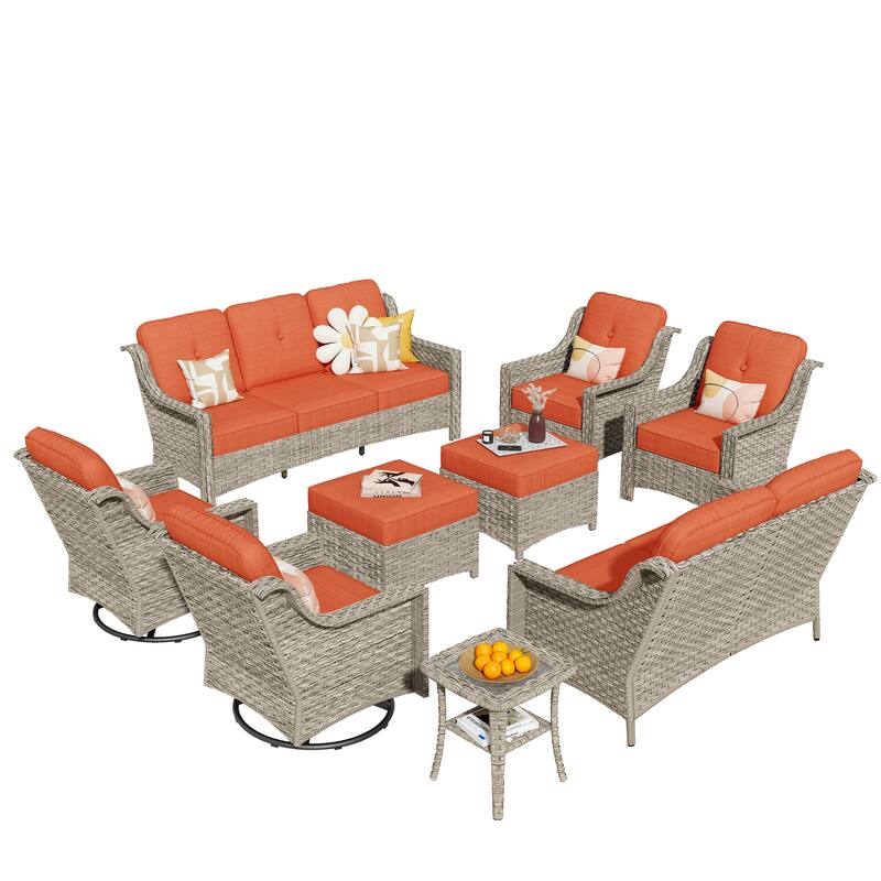 HOOOWOOO 9-piece Wicker High Back Patio Outdoor Swivel Chair Set