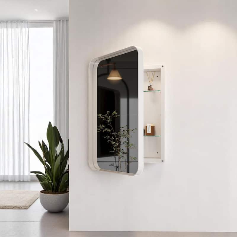 Metal Framed Medicine Cabinet 16"x24" with Mirror and Tempered Glass Shelves, Recessed or Wall Mount