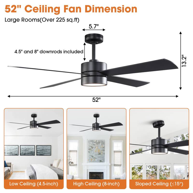 52" Black/ Distressed Brass Smart Dimmable RGB Ceiling Fan with Remote and App Control