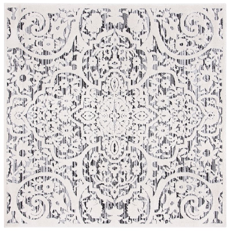 SAFAVIEH Cabana Asthildur Indoor/ Outdoor Waterproof Patio Rug - 6'7" Square - Ivory/Grey