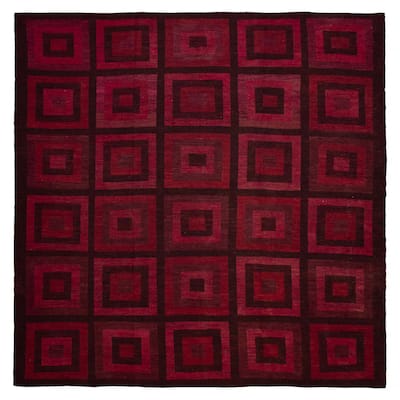 ECARPETGALLERY Flat-Weave Lahor Finest Burgundy Wool Tapestry Kilim - 12'7 x 12'10