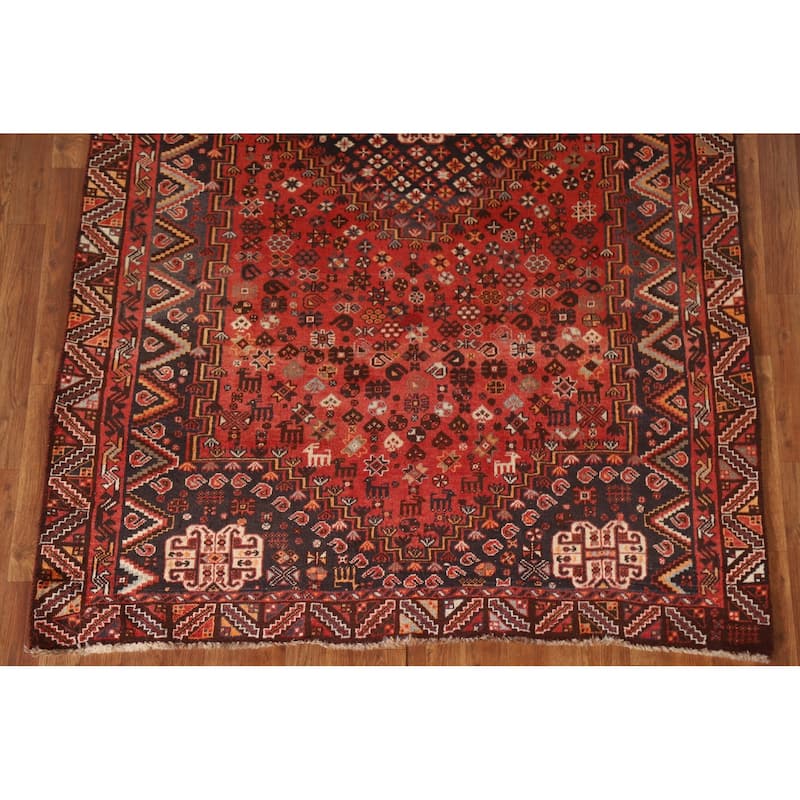Geometric Red Shiraz Persian Vintage Area Rug Hand-knotted Wool Carpet - 5'0"x 8'5"