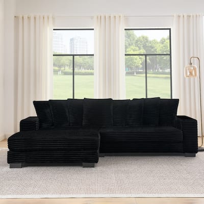 110.63" Modular Corduroy L-Shaped Upholstered Sleeper Convertible Sectional Sofa with ottoman