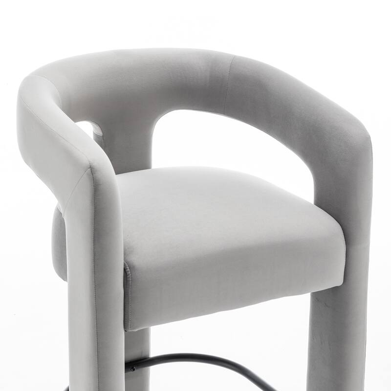 SEYNAR Modern Velvet 34.6''H Fixed Height Open-Back Bar Stool with Metal Footrest Set of 2