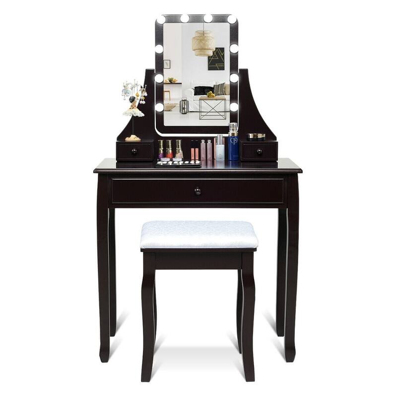 10 LED Lighted Mirror and 3 Drawers Vanity Table Set - 31.5" x 16" x 54" (L x W x H)