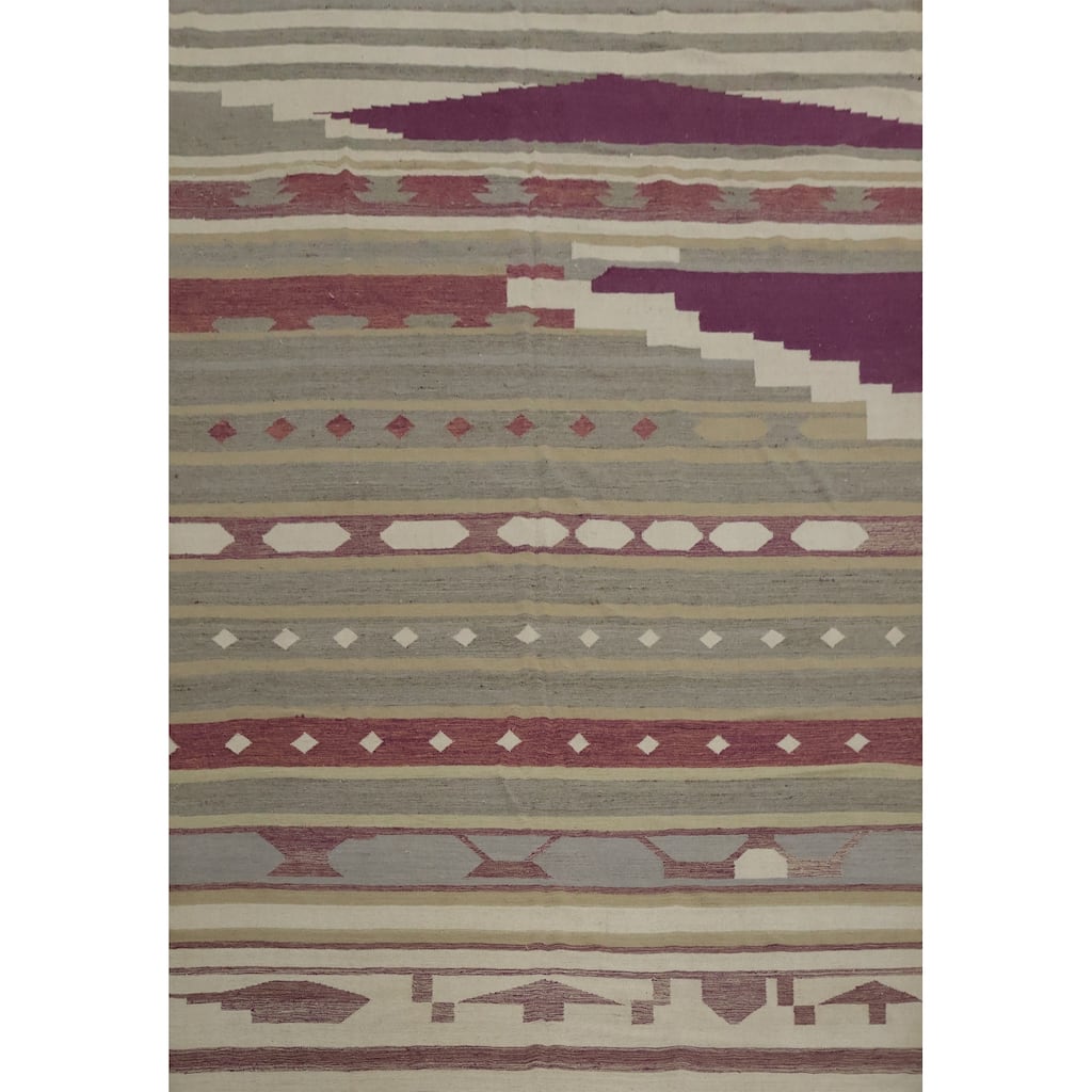 Hand Woven Oriental 100% Wool Carpet Southwestern Tribal Greys & Charcoal Kilim Area Rug - 12' 5'' X 9' 4''