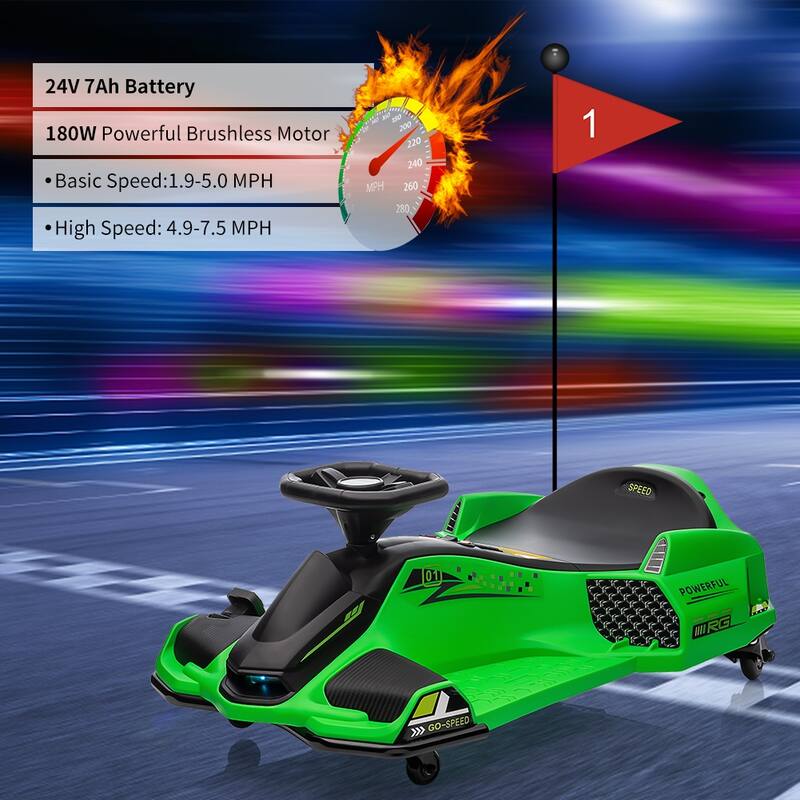 24V Kids Drift Go Kart, Electric Drifting Car with 180w Brushless Motor for Kids Best Gift