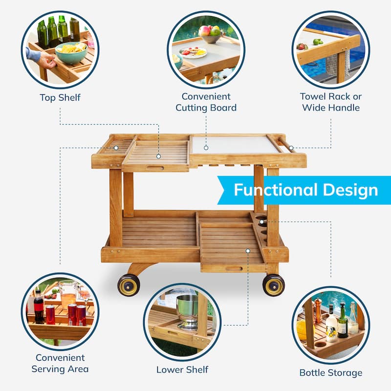 Cambridge Casual Mozaic Teak Wood Outdoor Bar Cart