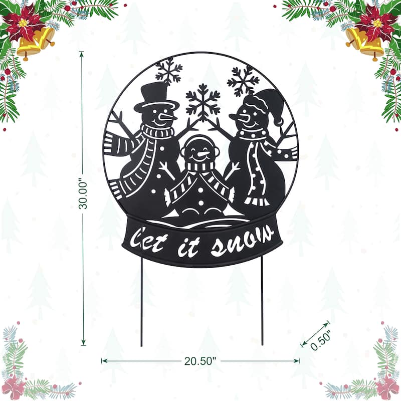 Glitzhome 30"H Christmas Metal Silhouette Snowman or Reindeer Family Yard Stake Wall Decor (Two Function)