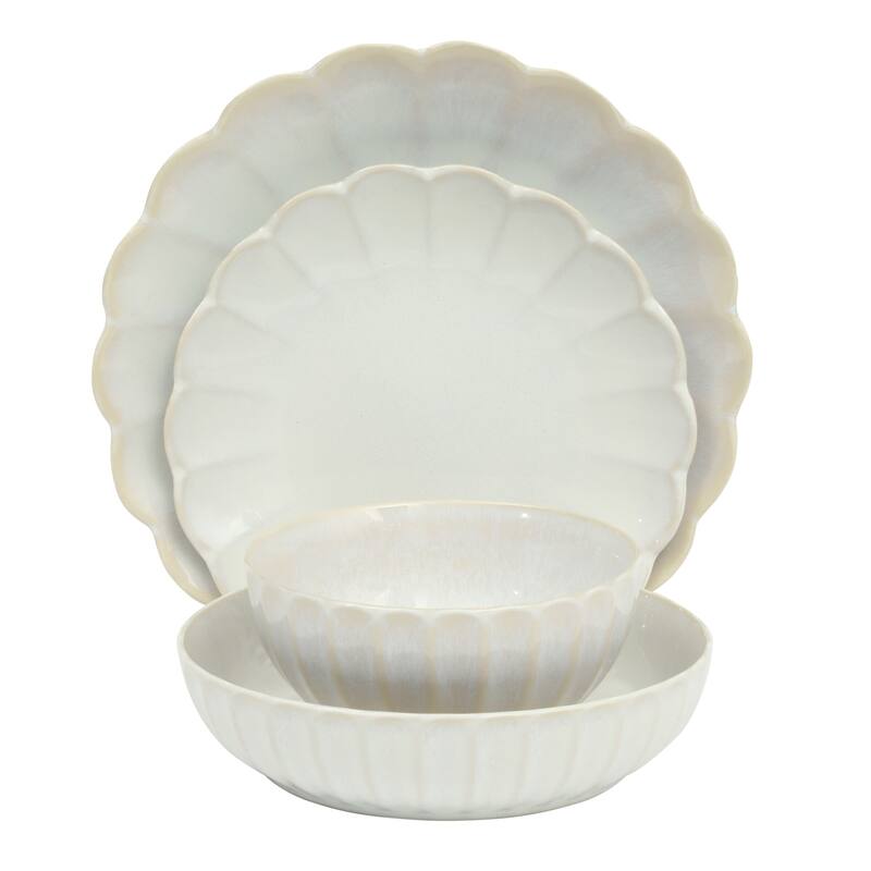 Gibson Elite Malibu Shore 16 Piece Scallop Stoneware Reactive Glaze (Service for 4) Ceramic Plates and Bowls Dinnerware Set